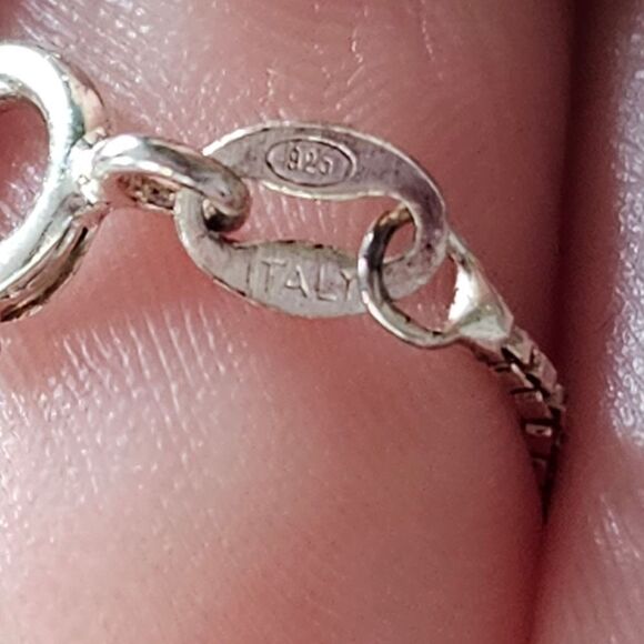 Vintage Sterling Silver 925 Double Teardrop Italy Sparkling Pendant Necklace - Picture 9 of 9